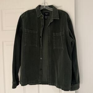 Forever 21 Corduroy Shirt Jacket Mens S Green Button Up Shacket Casual Workwear